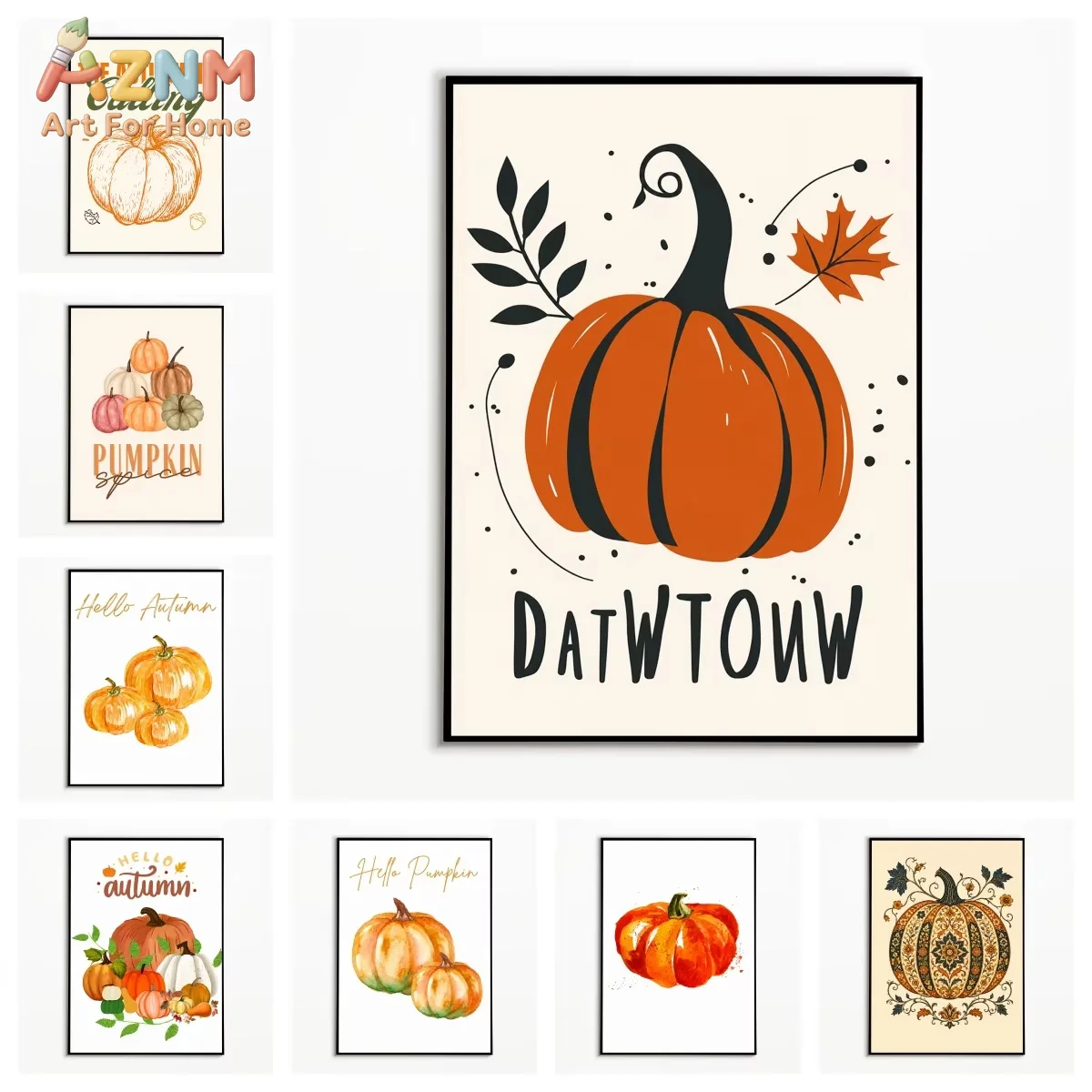 1PC Autumn Pumpkin and Maple Leaf Poster Rural Autumn Harvest Wall Art Halloween Decor Canvas Printing