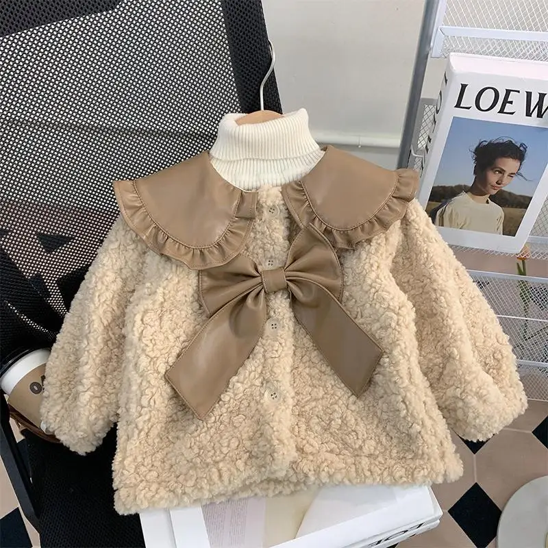 Girls Coat Autumn Winter 2024 New Thickened Girl Baby Korean Fashion Fur Integrated Winter Children Plush Coat