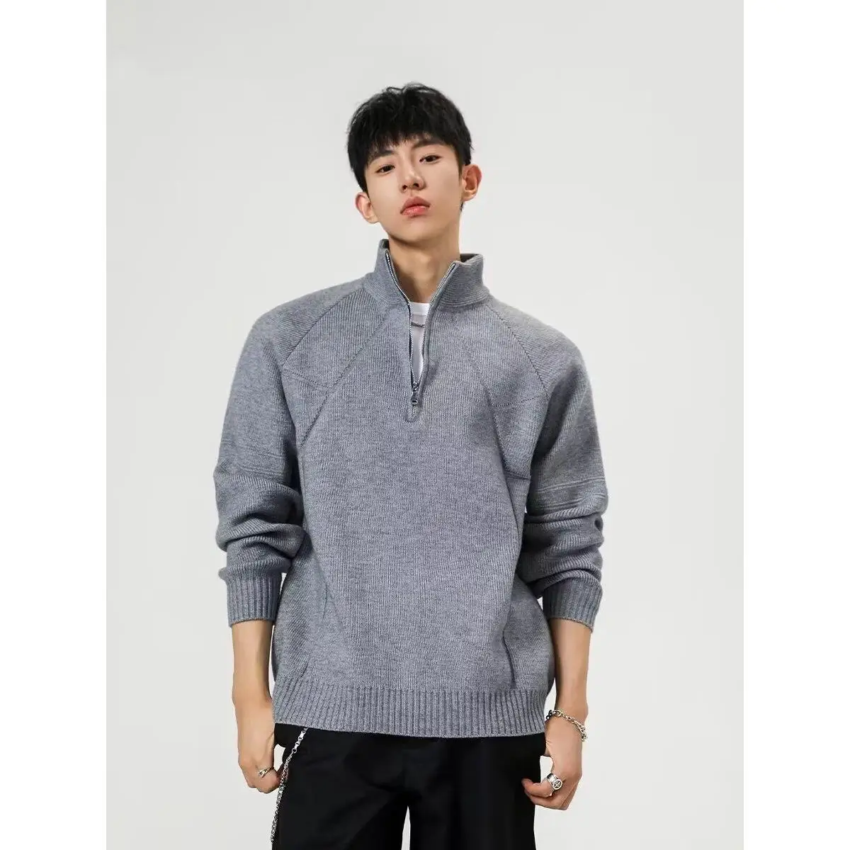 

American Retro Casual V-Ne Knitted Sweater Men's Color Open Cardigan Soft Polyester Winter Long Sve Coat