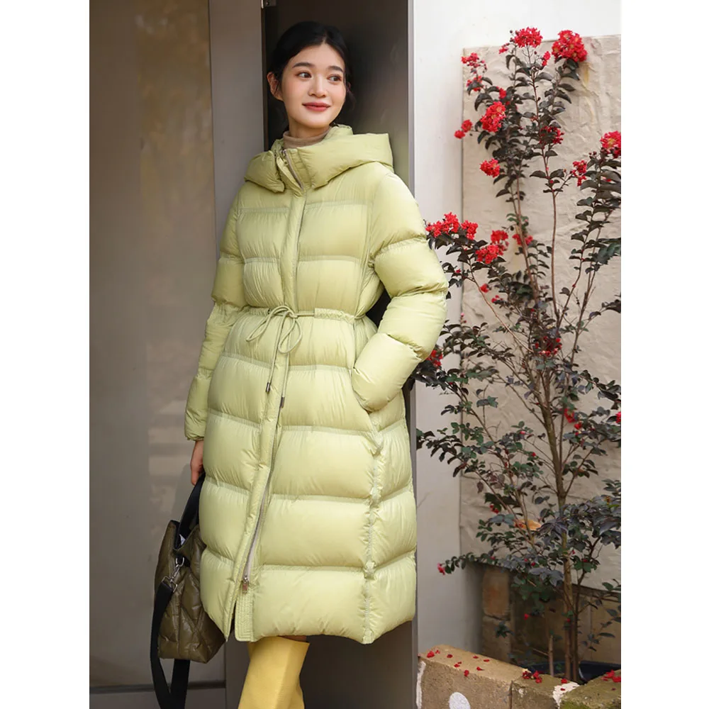 Women Fashion Long Goose Down Coat Solid Windproof Warm Full Sleeve Casual Lightweight Puffer Jacket Female Winter Overcoats