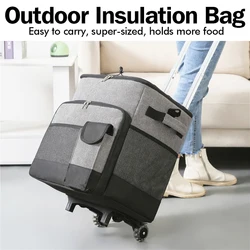 Portable Thermal Lunch Organizer Pull Rod Food Cooler Insulated Storage Box Folding Storage Containers Camping Large Storage Box