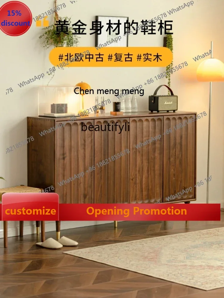 

ss7304Shoe Cabinet Home Large Capacity Storage Cabinet Locker Black Walnut Solid Wood Nordic Entrance Cabinet