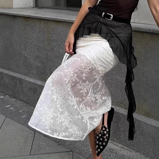 Temperament White Jacquard High-waisted Fishtail Skirt Women's 2026 Autumn New High-end Skirt Women's Clothing