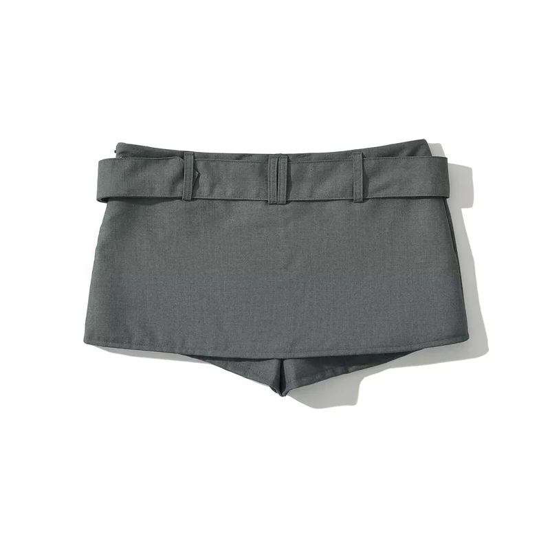 KEYANKETIAN 2024 New Launch Hot sweet With Belt Decoration Low-rise Mini Skirt Women's Sexy Spicy Girl Gray Sheath Pantskirt Y2K