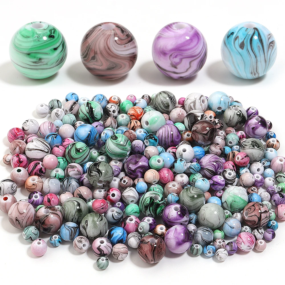 6-14 مللي متر الحبر غسل الراتنج الخرز الحرف الرسم الملونة الجولة فضفاض خزر عازل لصنع الهدايا اليدوية اكسسوارات