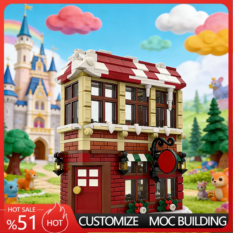 498 pièces Atelier de bonbons de construction MOC, Blocs de construction modulaires personnalisables, Briques éducatives simples, Jouet DIY pour enfants, Cadeau d'anniversaire