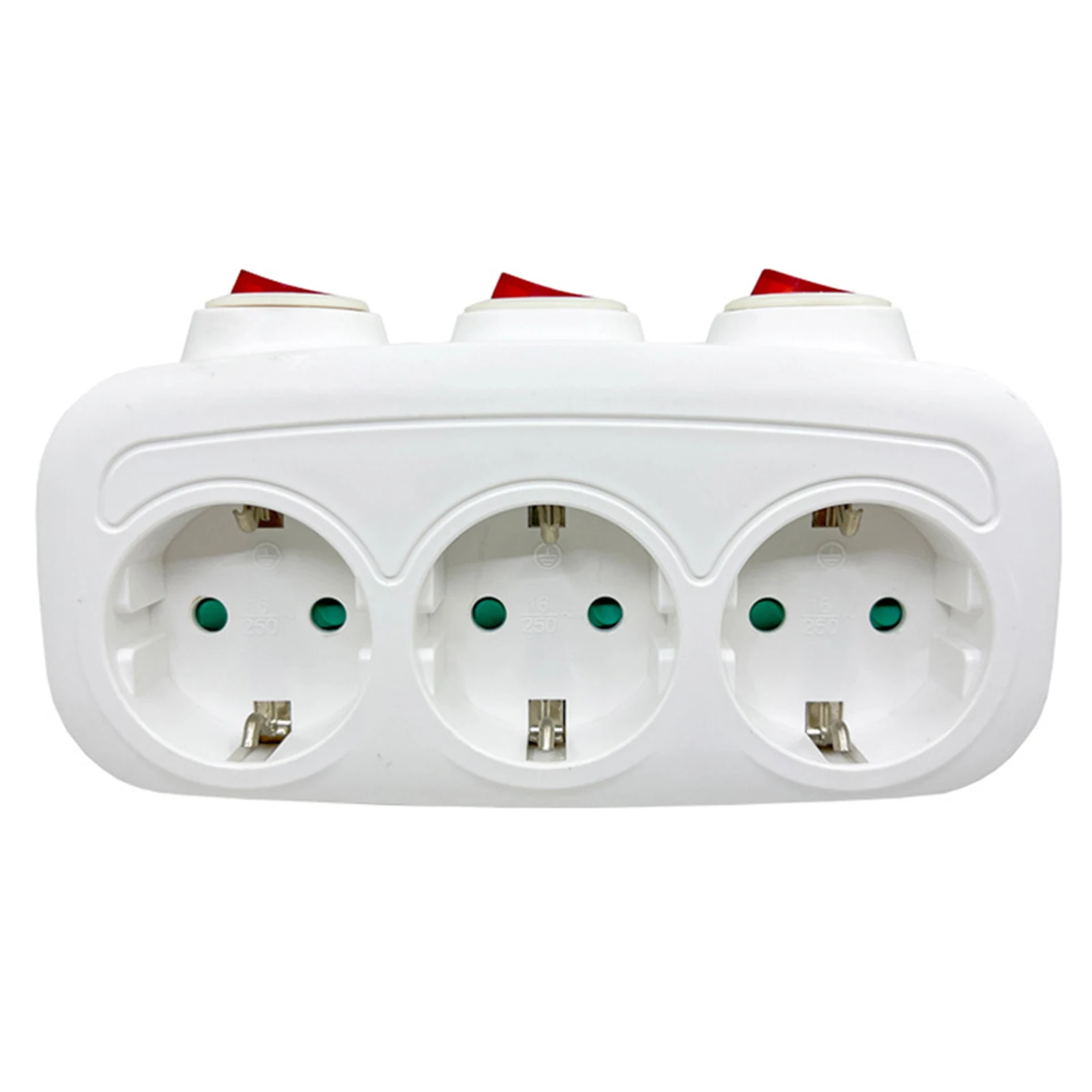 To 3 EU Power Socket Adapter 16A 250V With Individual Switches Fireproof PP Converter For European Outlet Extension