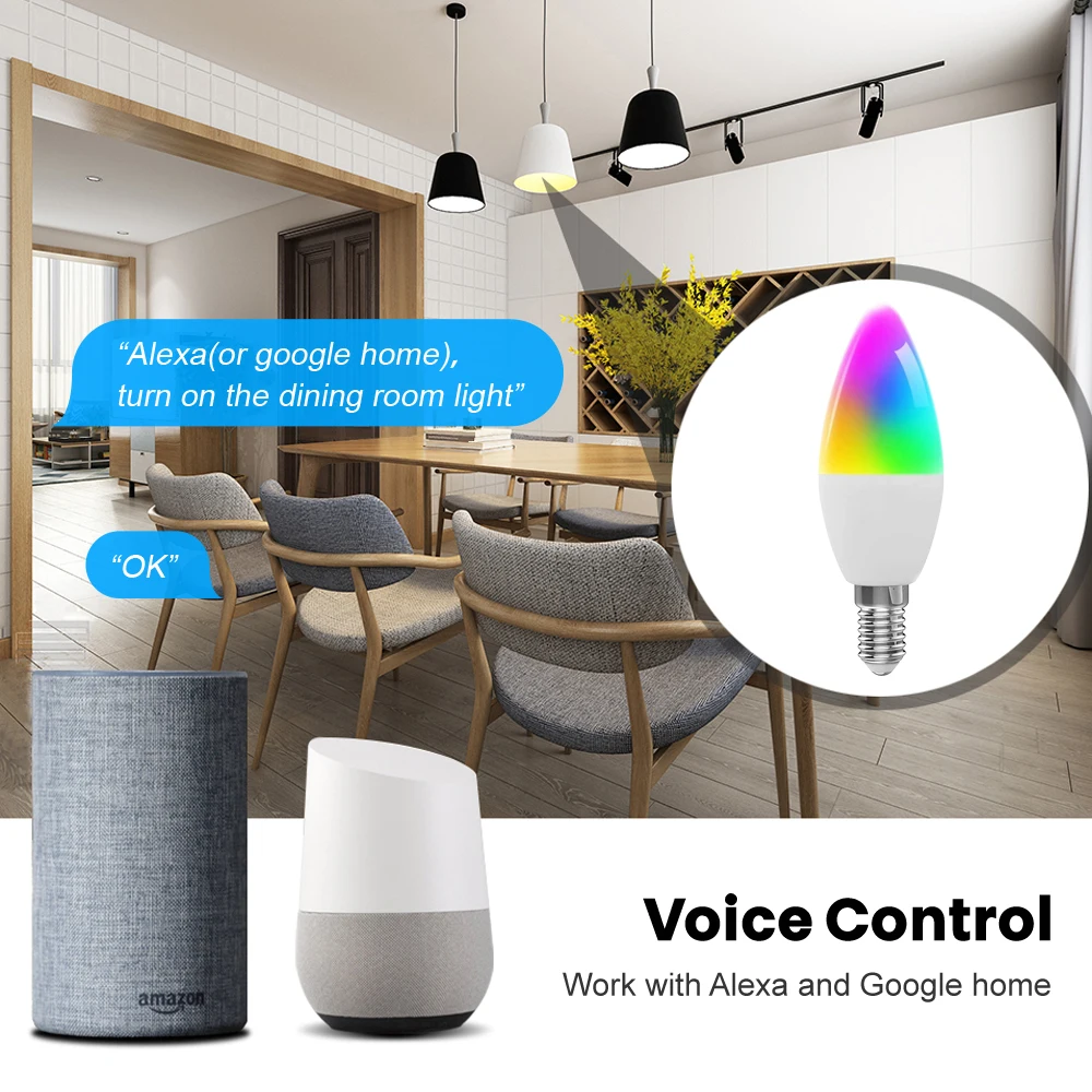 Miucda Tuya Wifi Slimme Kaarslamp 6W Rgb + Cw Led Lamp Dimbare Timer Functie Smart Life App Werkt Voor Alexa,Google Home