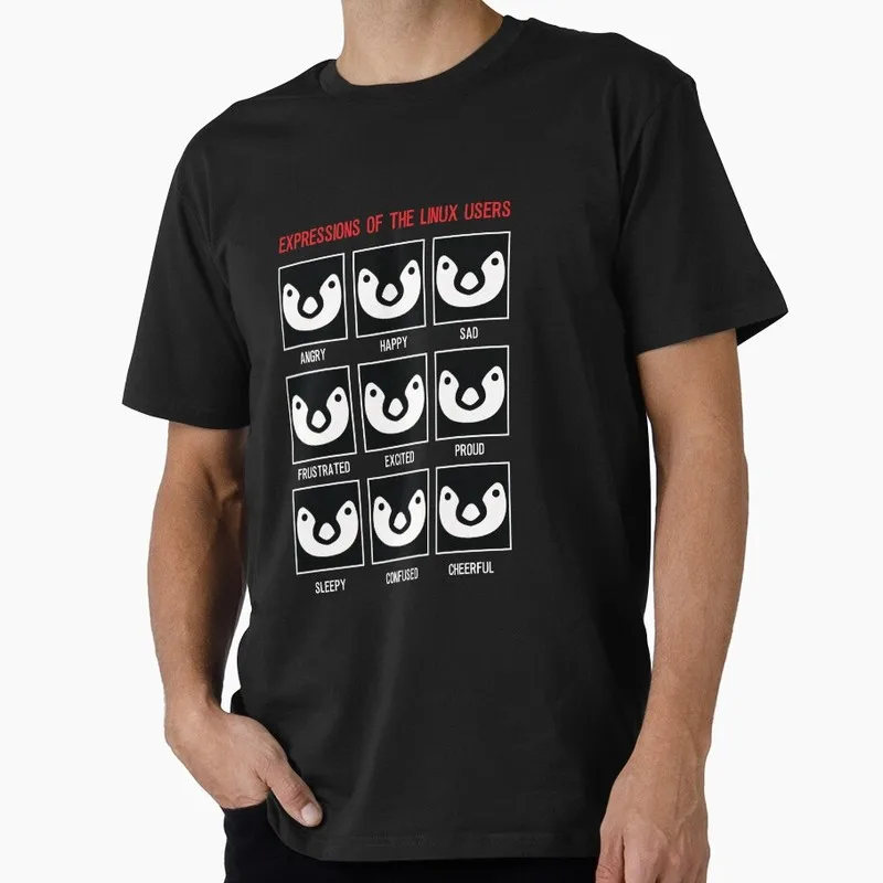 Emotions of the linux user Graphic Print T‑Shirts Funny Programmer IT Geek Tees Developer Streetwear Large size tops S-6XL