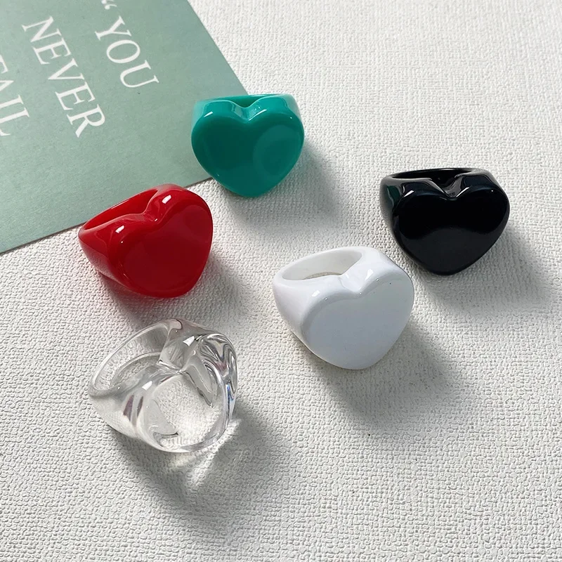 Anillos de corazón en resina acrílica para niña tono melocotón - imagen 3