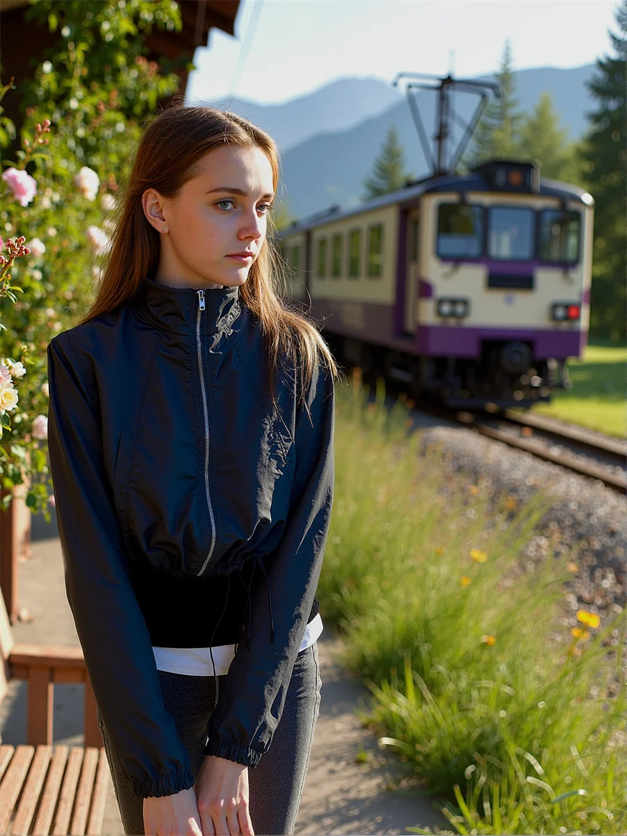 سترات مقصوصة ذات ثنيات وسحاب مزدوجة الجوانب سترة للموسم الجديد للنساء للربيع بقلنسوة واسعة للحفلات أنيقة ومخططة غير لامعة