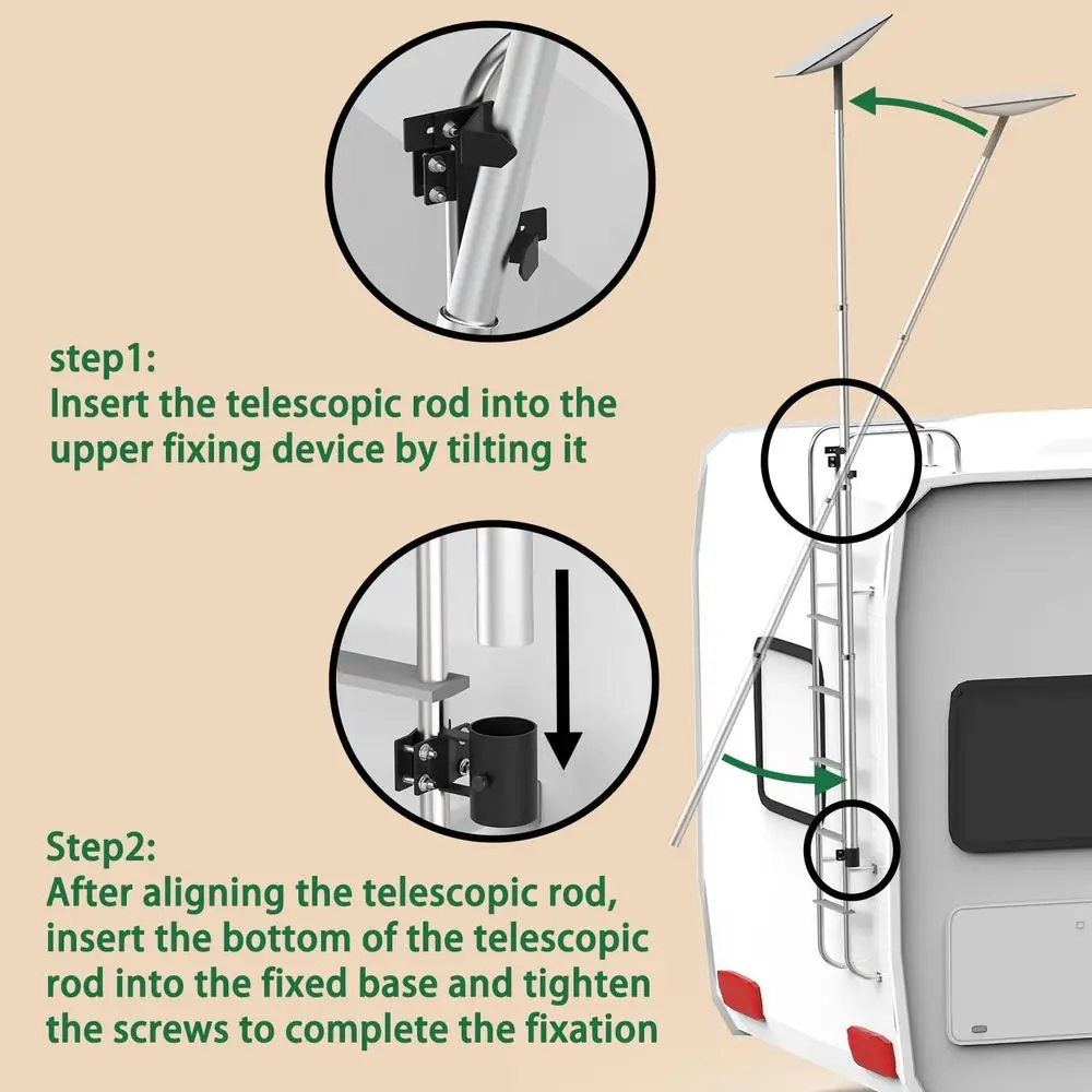BUJ Starlink Mini and Gen 2 RV Ladder Pole Mounting Kit, Telescopic 11ft Pole with Starlink (GEN 2 / V2) Adapter and RV Ladder M