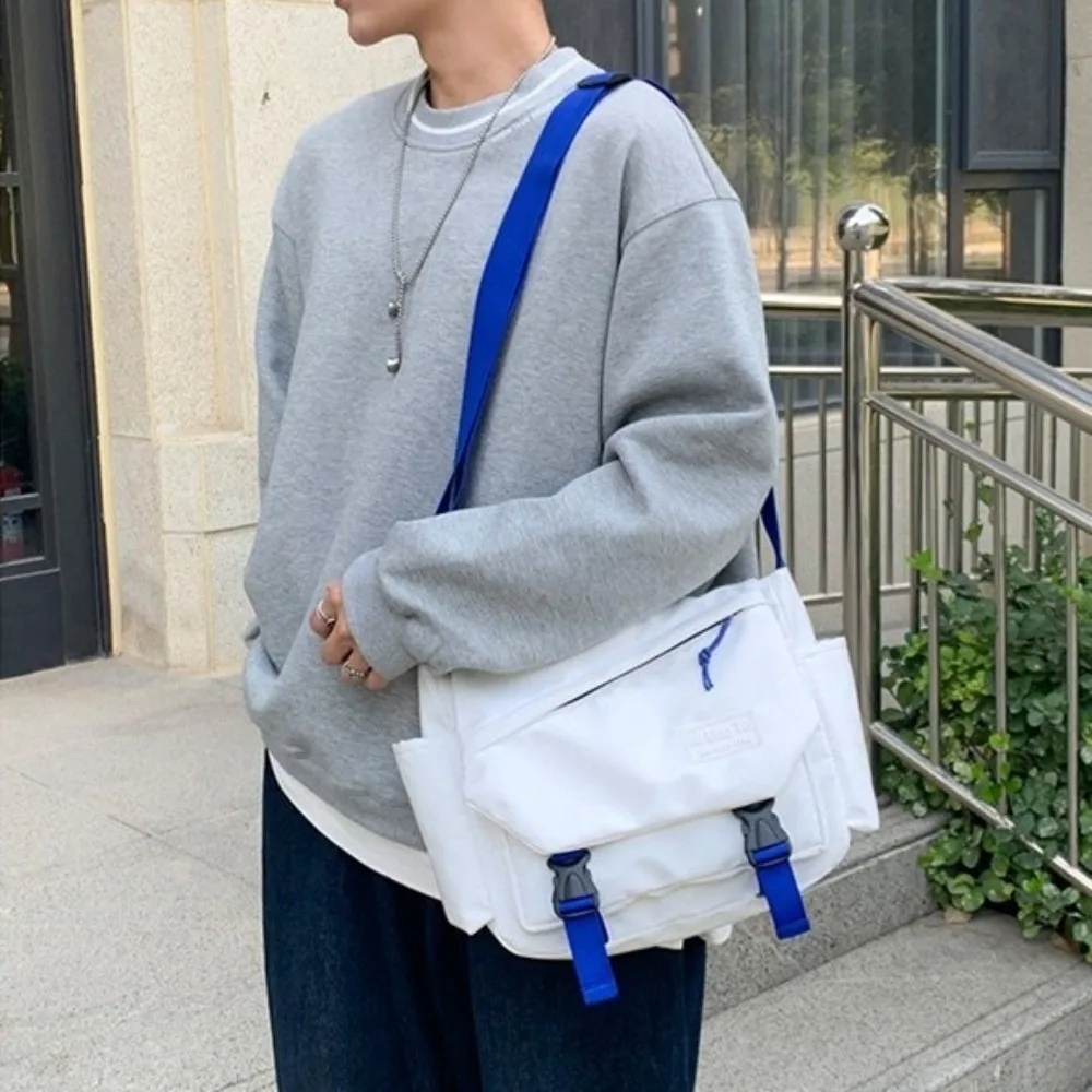 

Large Capacity Nylon Messenger Bag Multi Pocket Korean Style Women Shoulder Bag Flip Cover Solid Color Crossbody Bag Gifts