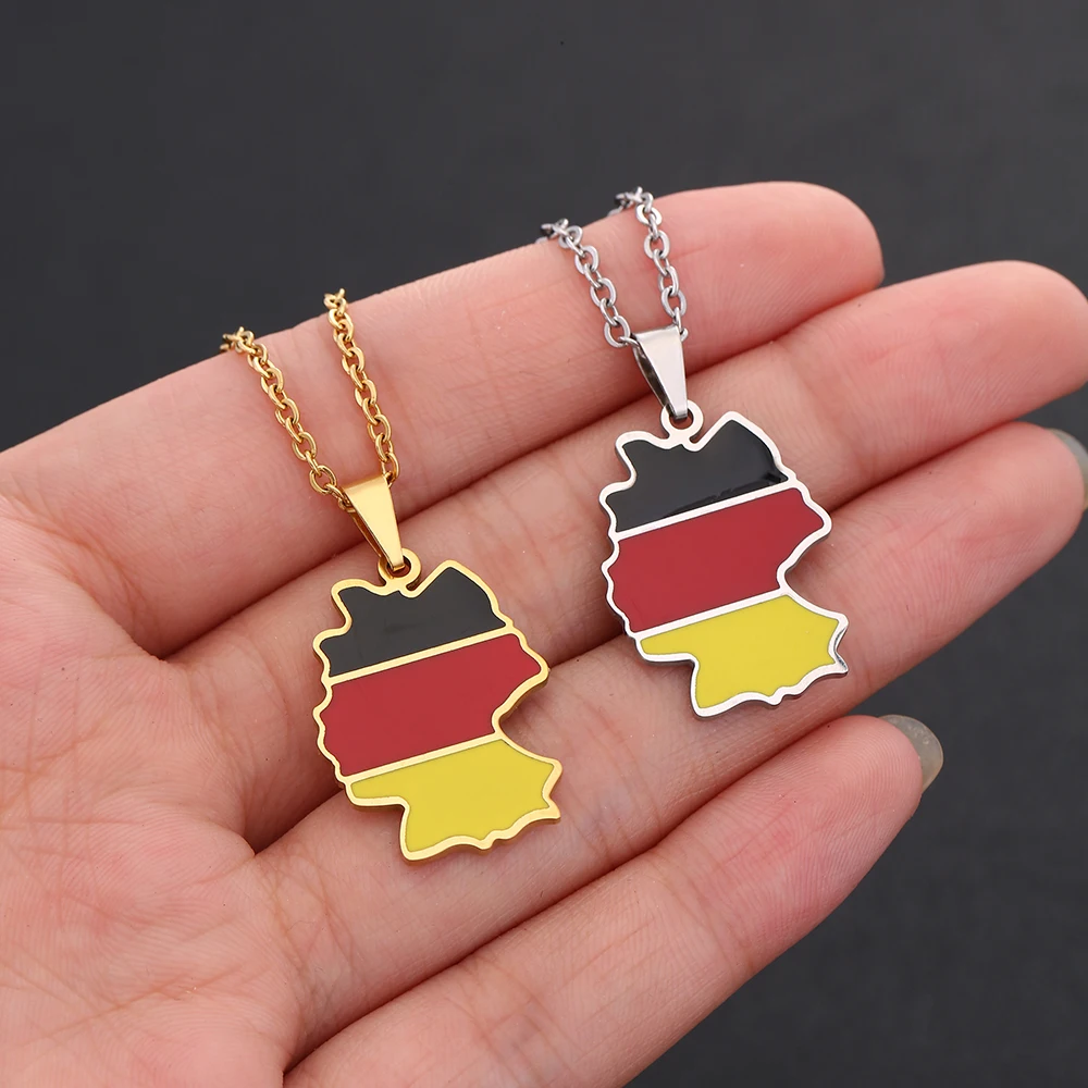 Germany Map Flag Pendant Necklace Stainless Steel For Women Girls Gold Silver Color Charm Fashion Deutschland Jewelry Gift