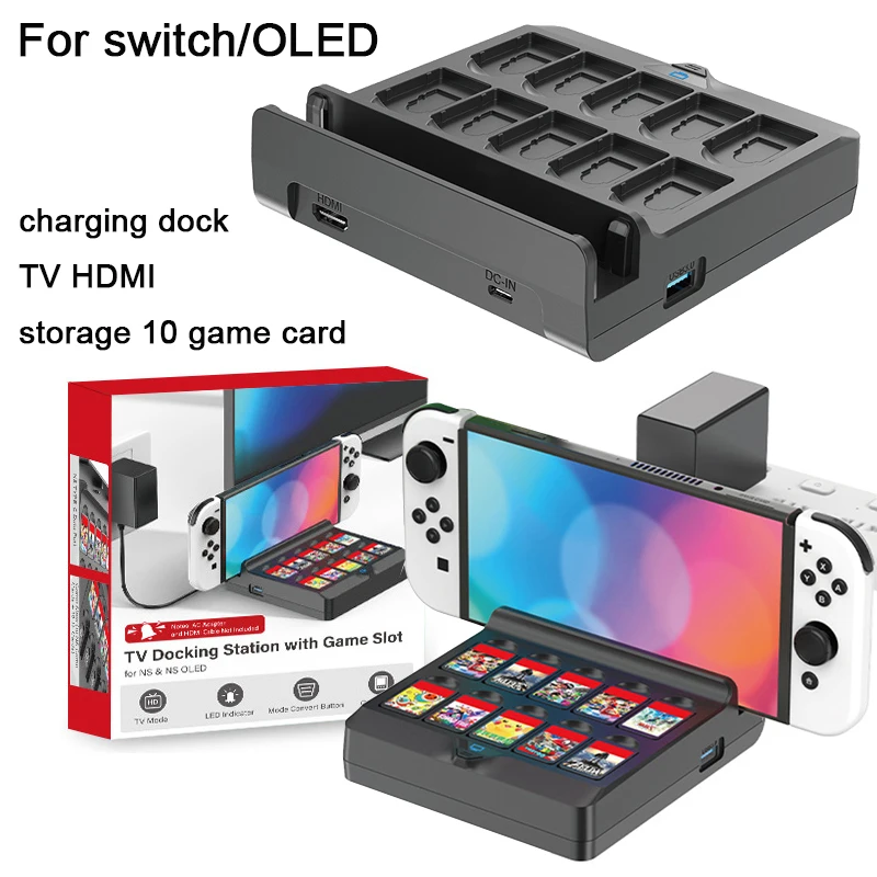 For funda nintendo switch charging dock with hdmi TV dock station available Game console with case 10 game card box for NS oled