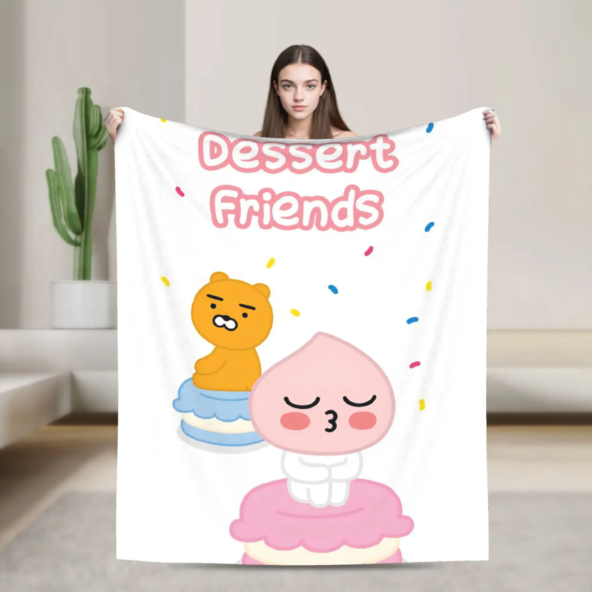 K-Kakaos F-Friends Choonsik Peach Blankets Flannel Portable Lightweight Thin Throw Blanket for Bedding Office Plush Thin Quilt