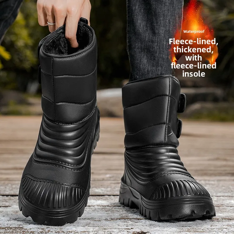 

Men's Winter Snow Boots Fleece Lined Fur Integrated High Top Waterproof Non Slip Cotton Boots Warmth Comfortable Fashionable