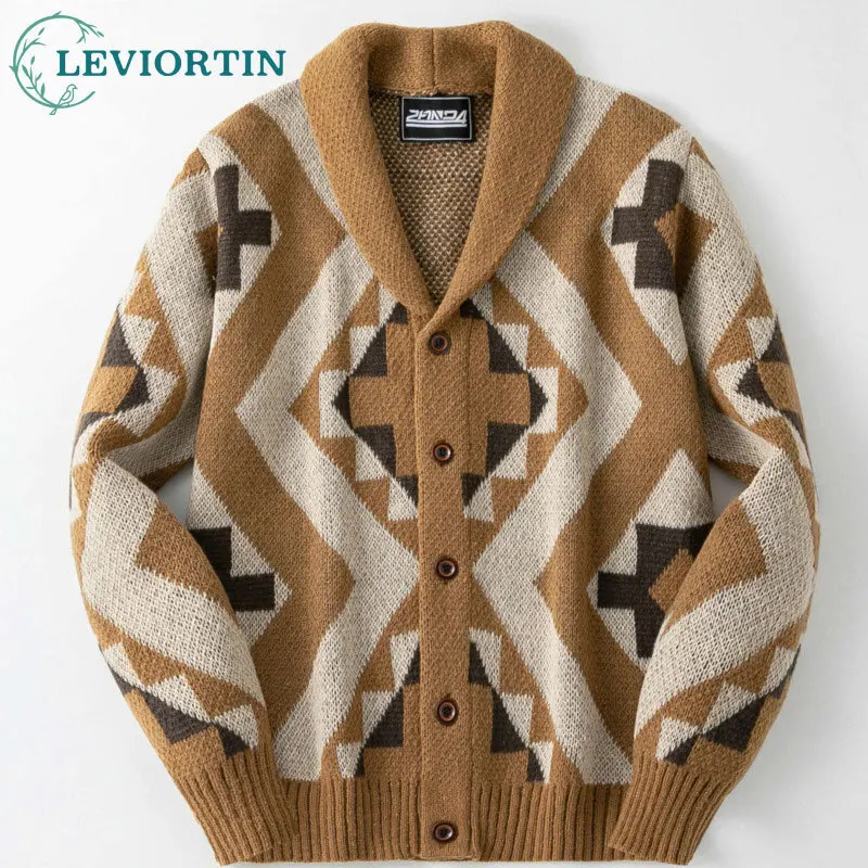 

Autumn and winter European and American retro jacquard men's fashionable and comfortable knitted sweater, thick cardigan sweater