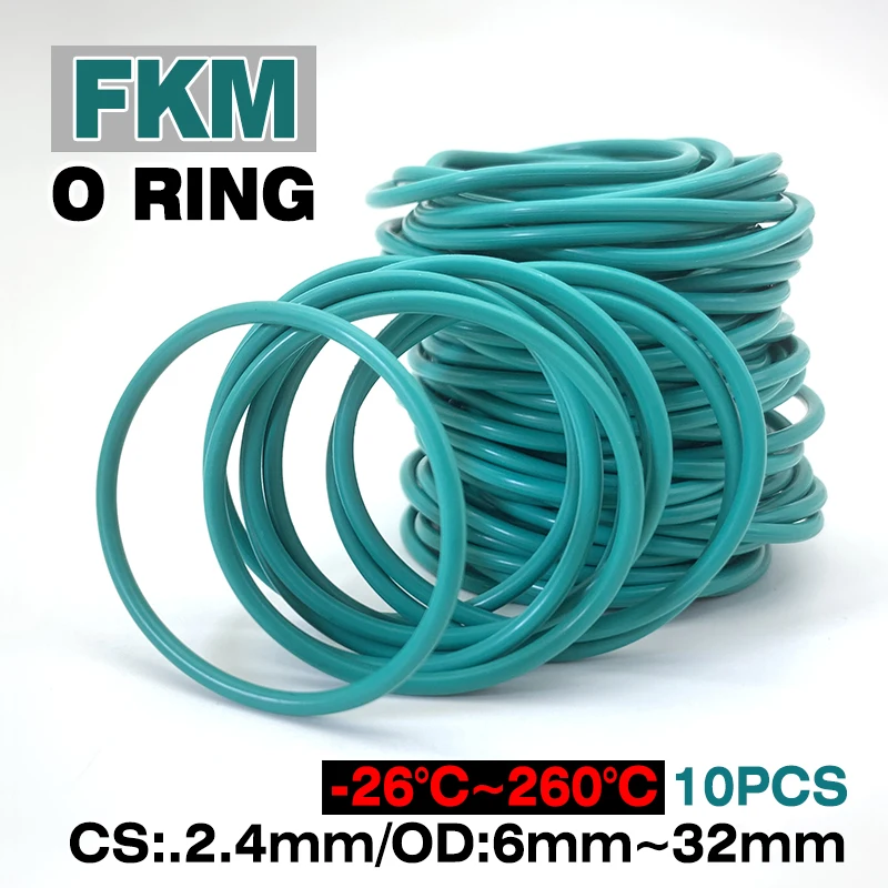 10Pcs Green FKM Fluorine Rubber O-Ring CS 2.4mm OD 6mm~32mm High-Temp Oil-Resistant Chemical-Proof Precision Sealing Rings