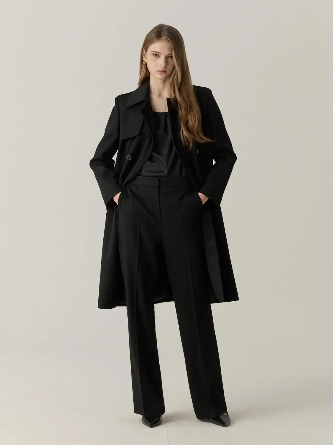 Ele Commuter بنطال ذو قصة أرجل مستقيمة لخريف 2025 Faion بدلة تنحيف مدببة من الأسيتات سروال عالي الخصر طويل الساق للسيدات