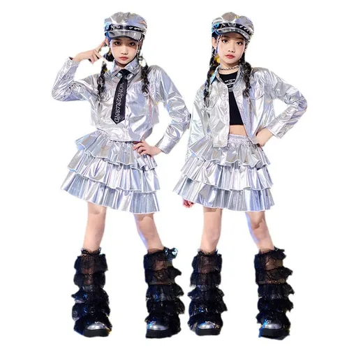 Traje de baile Kpop para niños, disfraz de escenario actuación, ropa de Jazz con lentejuelas para niñas, Ropa de baile de Hip Hop para niños