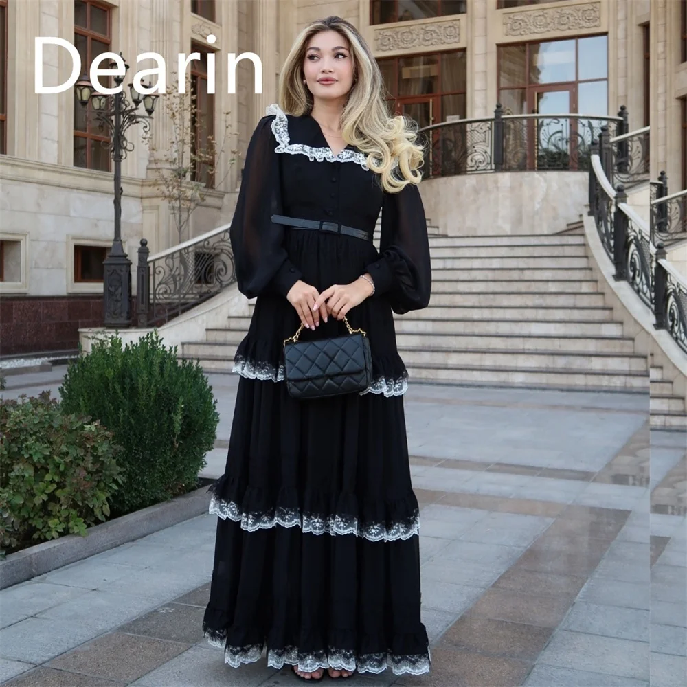 Disesuaikan gaun Formal gaun Prom malam Dearin V-neck A-line rok panjang lantai Shirred Bespoke gaun acara wanita