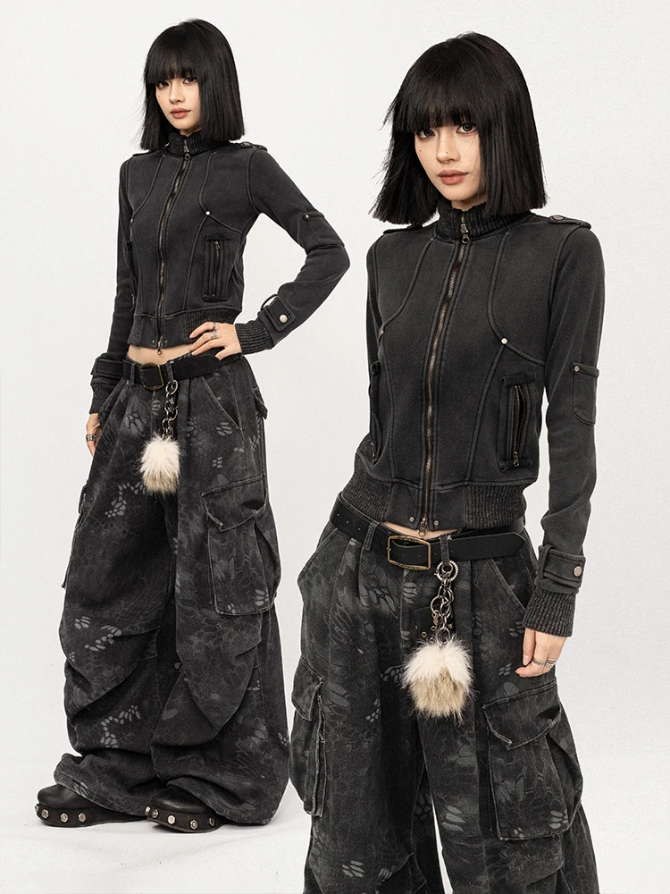 

OCTTFLAB Американский ретро-кардиган для женщин в стиле Hot Girl, осенне-зимний, приталенный, на молнии, модный топ для дам