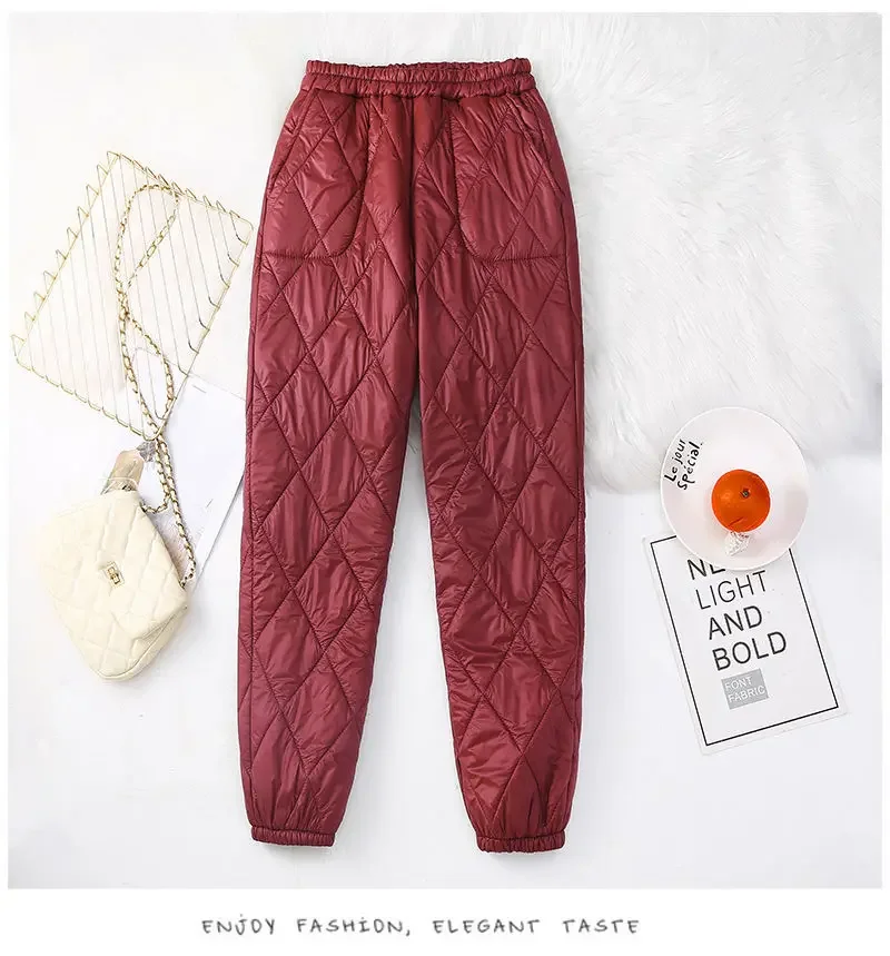 Winter Ultra Light Windproof Pants Quilted Warm Casual Snow Wear pantalones Womens Elastic High Waist Thick Baggy Sweatpant New
