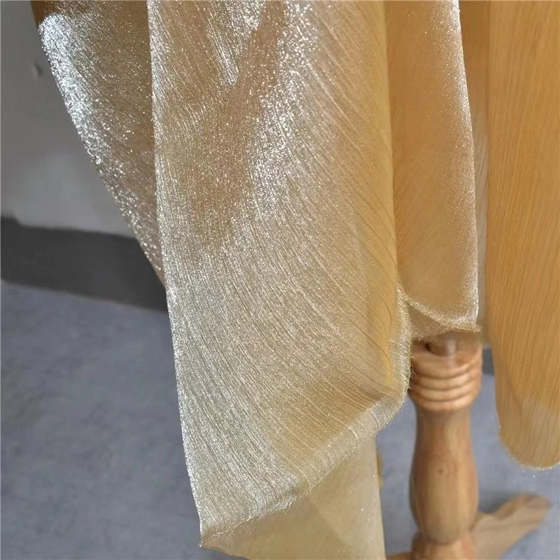 Caramel Color Ice Flower Crinkle Fabric Solid Sheer 3D Textured Wrinkle Organza Premium Material Graduation  Designer Apparel view 2