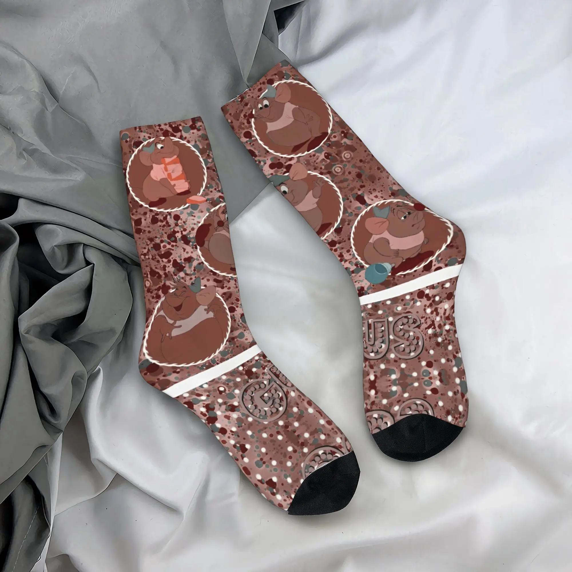 Cendrillon Gus Fat Rat Chaussettes pour hommes et femmes, Chaussettes décontractées, Mignon, Dessin animé, Souris, Haute qualité, Printemps, Été, Automne, Hiver, Bas, Nouveau