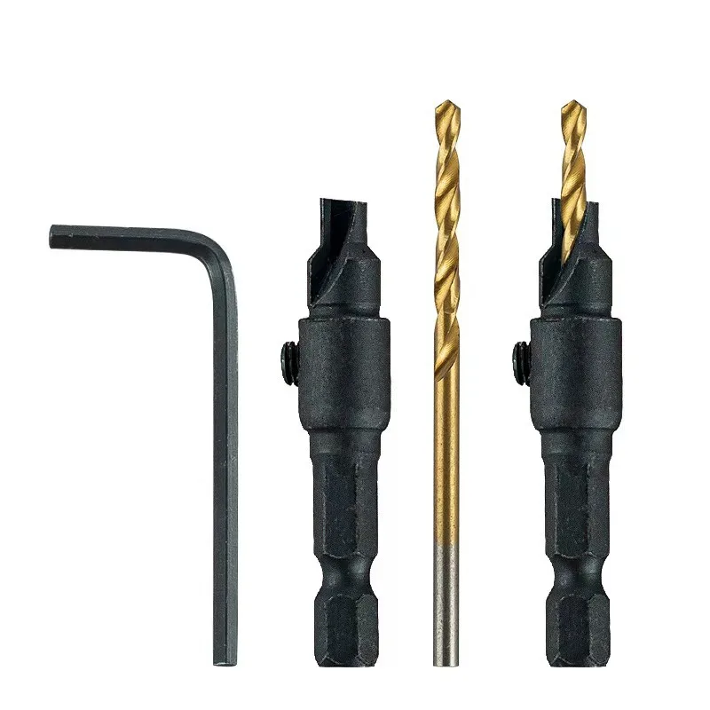 HSS Adjustable Countersink Bit, 3-Tip Wood Drill with Depth Control, Carpentry Hole Opening Tool