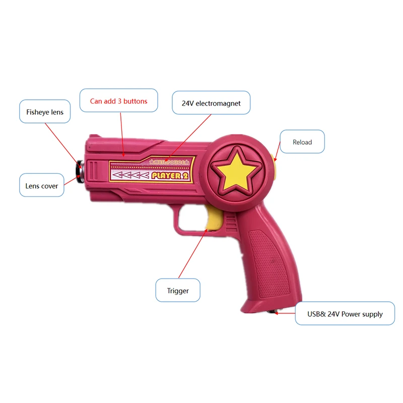 Arcade Light Gun Modified From MusicGun With 4 LED Sensor With 24V Electromagnet Vibration