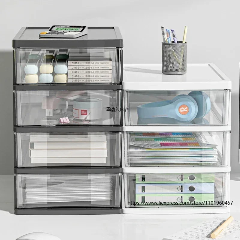 

Clear Desktop Storage Box with Drawers Office Organizer for Makeup Stationery Student Desk Accessories Heightened Storage Box