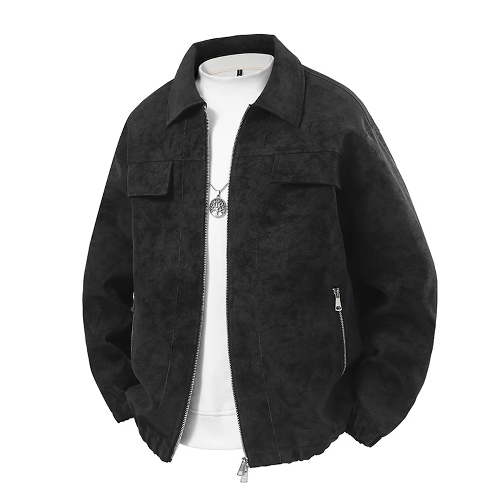 Autumn Men's Faux Suede Leather Jackets Vintage Man Streetwear Motorcycle Zipper Coats Men Windbreaker Cargo Leather Coats
