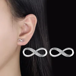 Classic Female Earrings 925 Silver Needle 8-shaped Infinite Inlaid Cubic Zircon Earrings for Women Wedding Jewelry Oorbellen