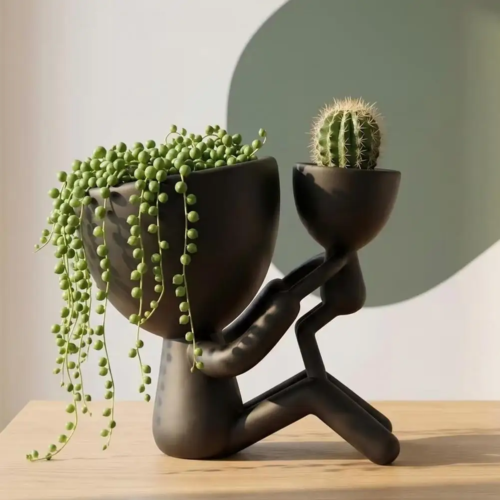 Handmade Style Desk Ornament 3d Printed Mother Child Embracing Planter Minimalist Dual Pots Modern Desktop Sculptural for Air