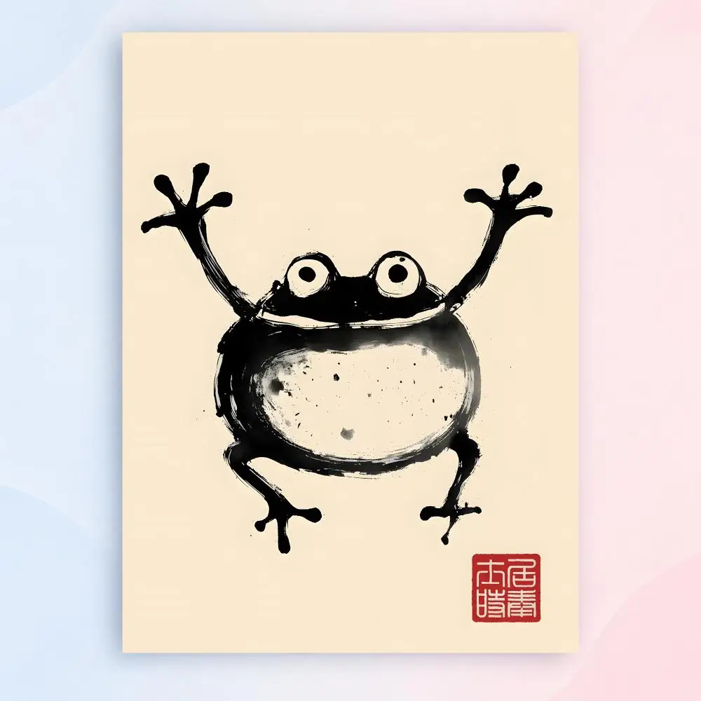Art Painting Ukiyo-e H-Hoji Ukiyoe Frog Wall Art Paintings Poster Wall Decor, Indoor Outdoor for Young Collectors