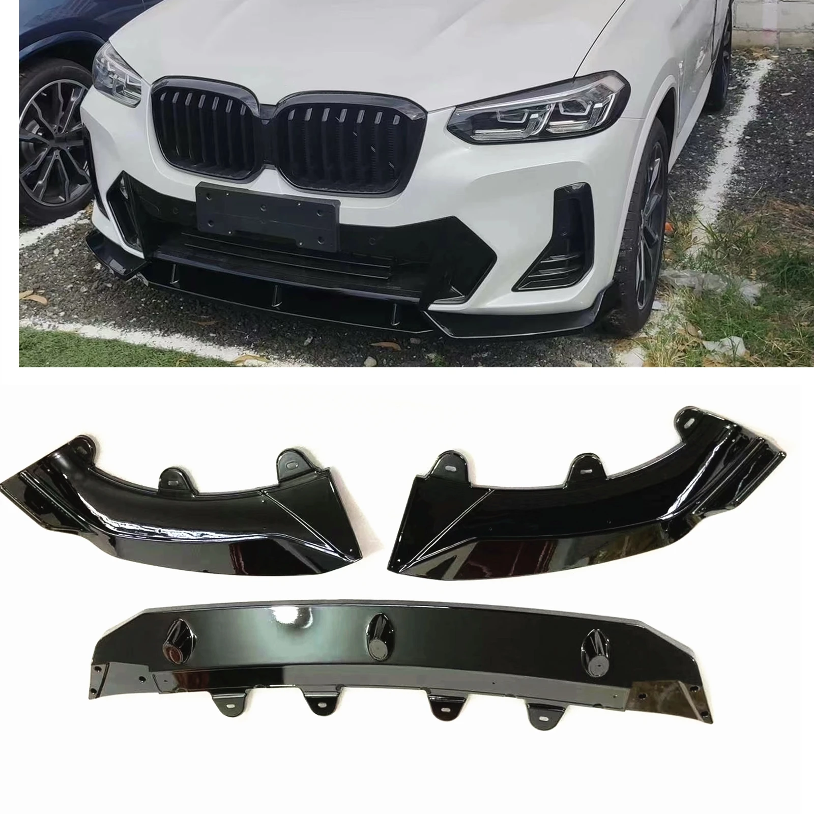 

Front Bumper Spoiler Lip For BMW X3 G01 2021.7-2022 IX3 X4 G02 Gloss Black/Carbon Fiber Look Guard Plate Protector Splitter Kit