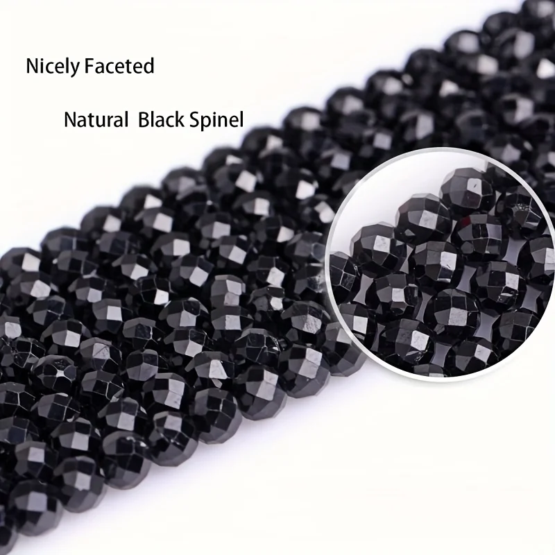 2 3 4mm Natural Stone Black Spinel Beads Round Faceted Loose Tiny Beads for Jewelry Making DIY Necklace Bracelet Accessories