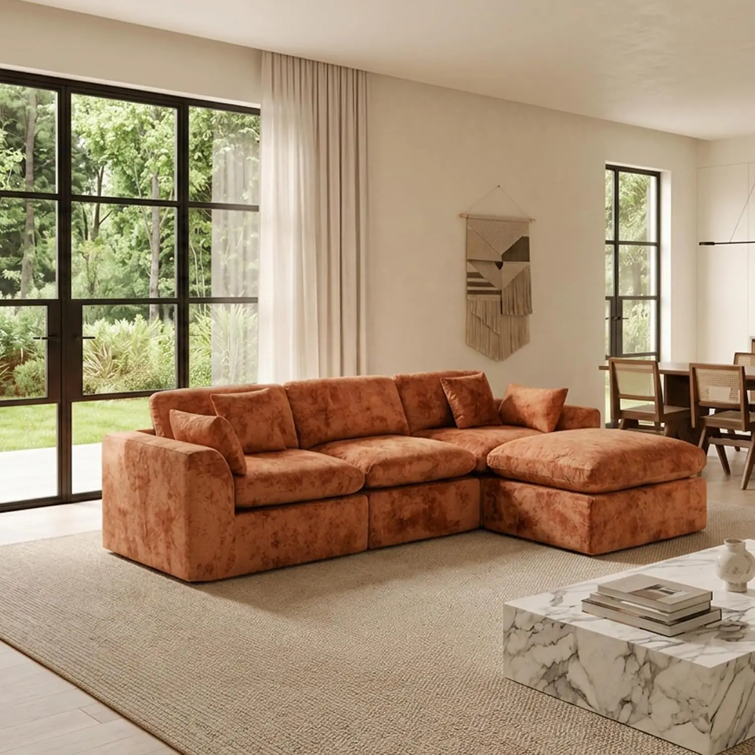 Cloud Sectional Couch for Living Room, Modern L-Shape Sofa with Back Cushion, Oversized Convertible Deep Chenille, Customized