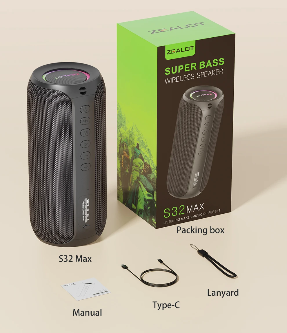 ZEALOT-S32MAX Tragbarer Bluetooth-Lautsprecher 20W Wasserdichter Kabelloser Lautsprecher Leistungsstarker Klang Bassverstärkung Ultra-Lange Akkulaufzeit – Detail 5