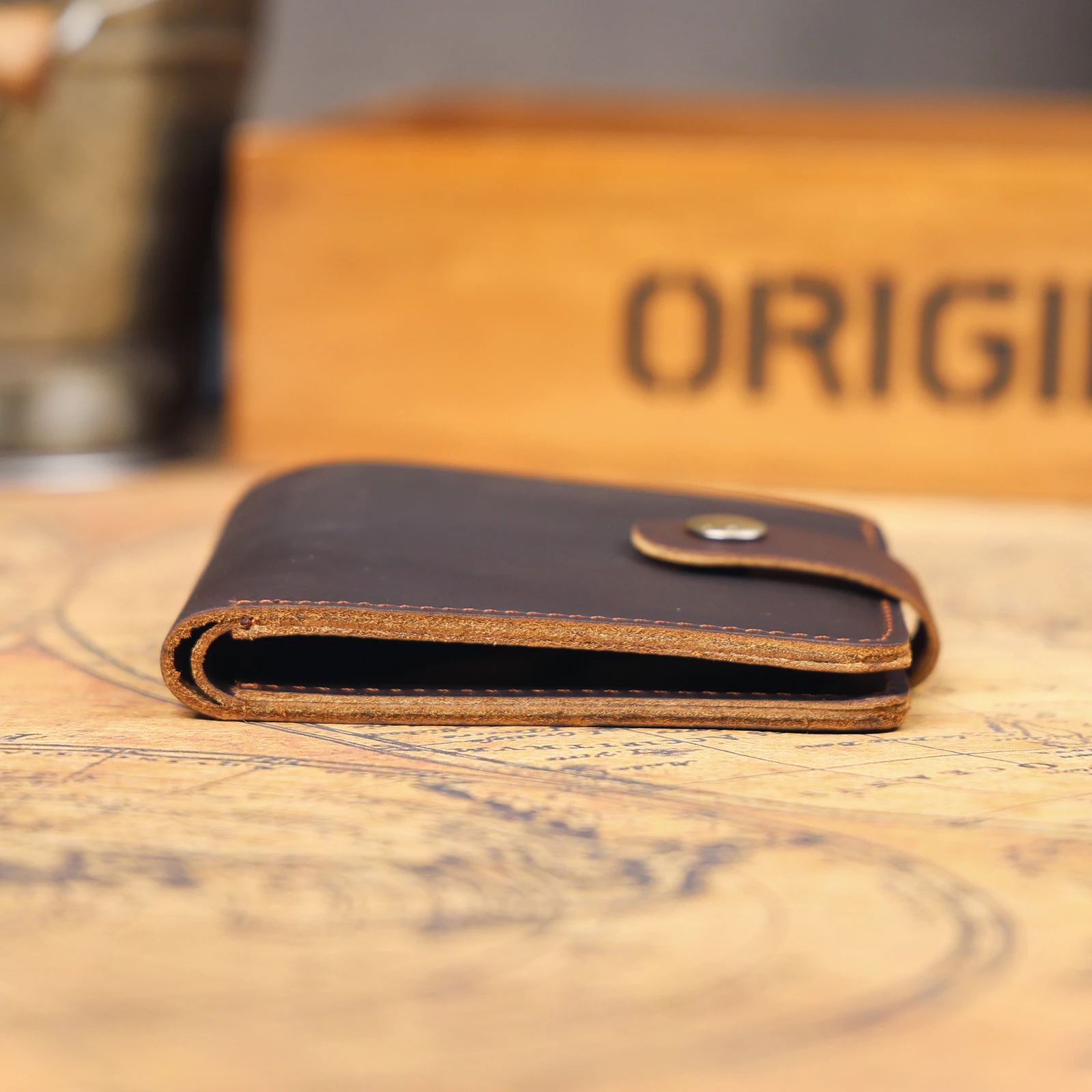 Echtes Leder Herren Kurzgeldbörse Kartenhalter Einfache Mini-Geldbörse Crzay House Leder Perfekt zum Tragen von Bargeld & Karten – Detail 8