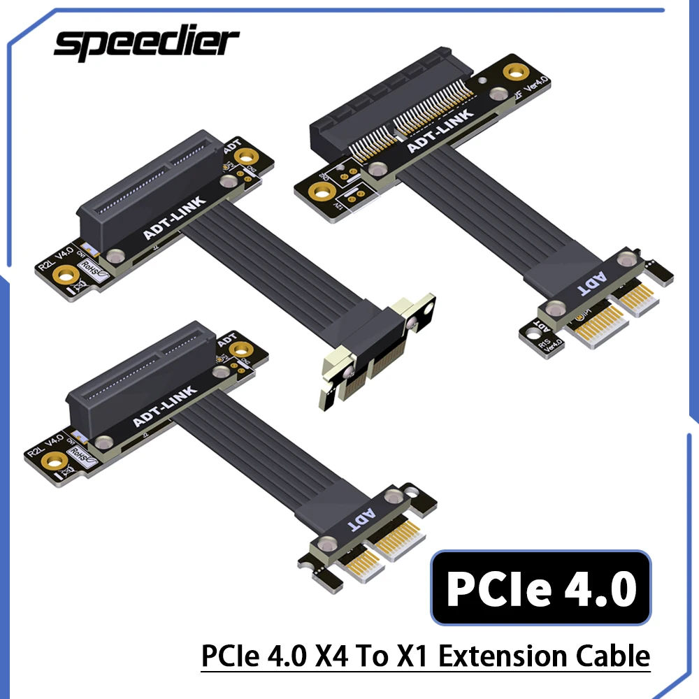 Riser Dual 90 Degree PCI E Extension Cable PCI-E Riser Adapter PCIe 4.0 X4 To X1 Extender Flexible PC Cable For Graphics Card