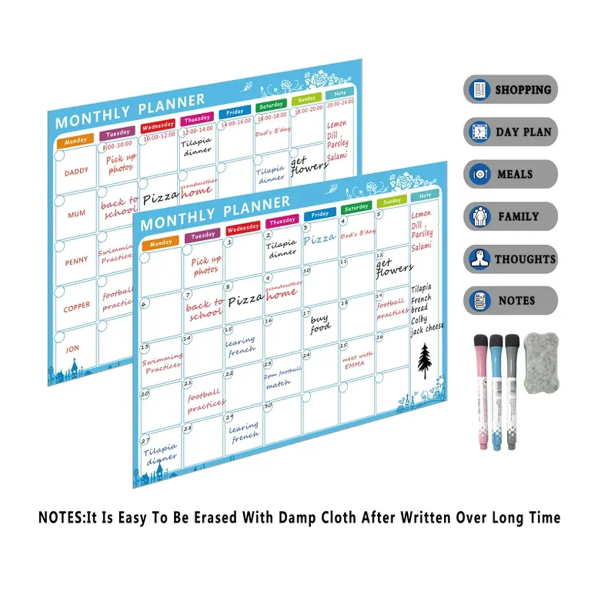 Magnetic Dry Erase Monthly Calendar Set-Magnetic White Board Weekly Planner & Grocery Organizer for Kitchen Refrigerator