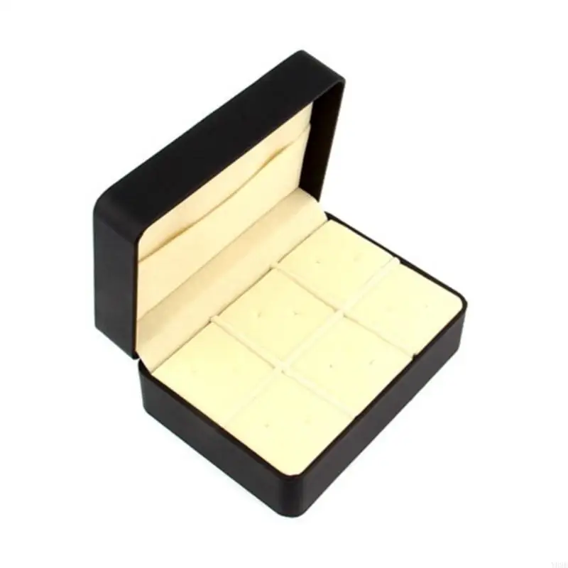 Black 6 Pairs Cufflink Storage Packaging Box Brooch Lapel Pin Hair Pins Display Case Jewelry for Travelers Y08E