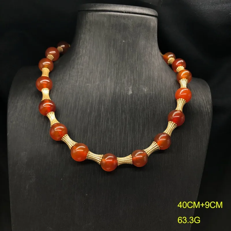 

Agate Stone Beaded Necklace Niche Design Bamboo Shape Short Sweater Chain Retro Elegant Versatile Jewelry