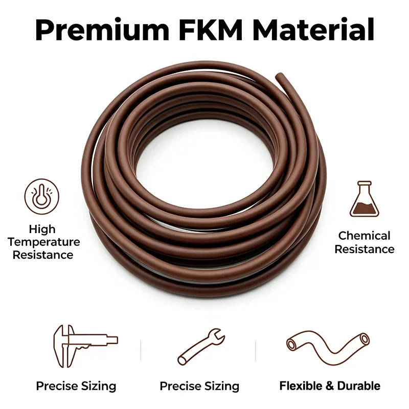 1-5M FKM Rubber Tube ID 2~14mm Wear-resistant Corrosion Resistant High Temperature For Hydraulic System and Industrial Equipment