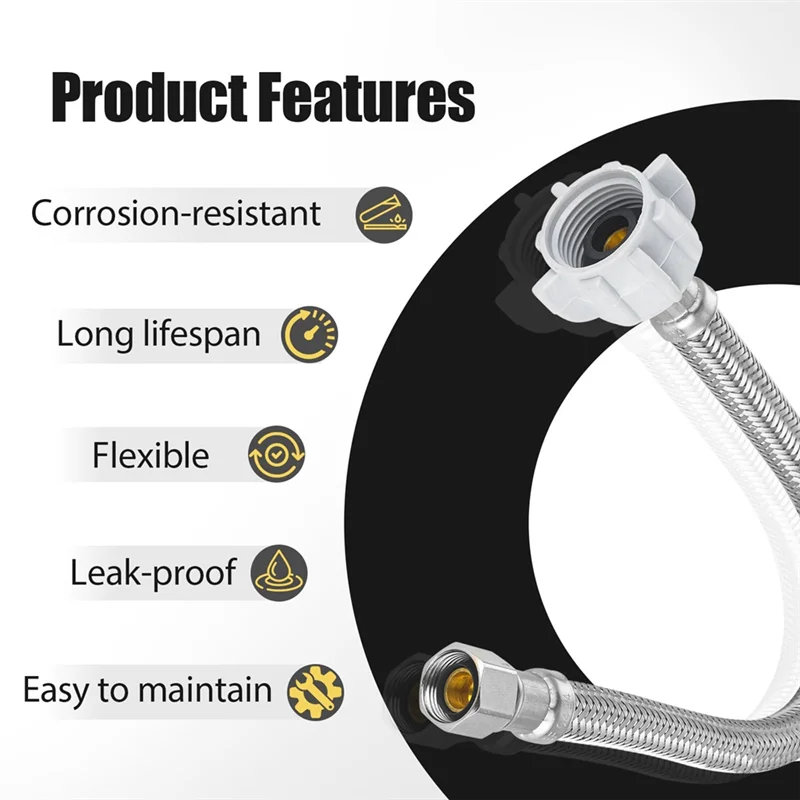 

AT19-12-дюймовый плетеный шланг для туалета, 3/8 дюйма, шаровой кран Comp X 7/8 дюйма, линия подачи воды из нержавеющей стали для замены туалетного шланга