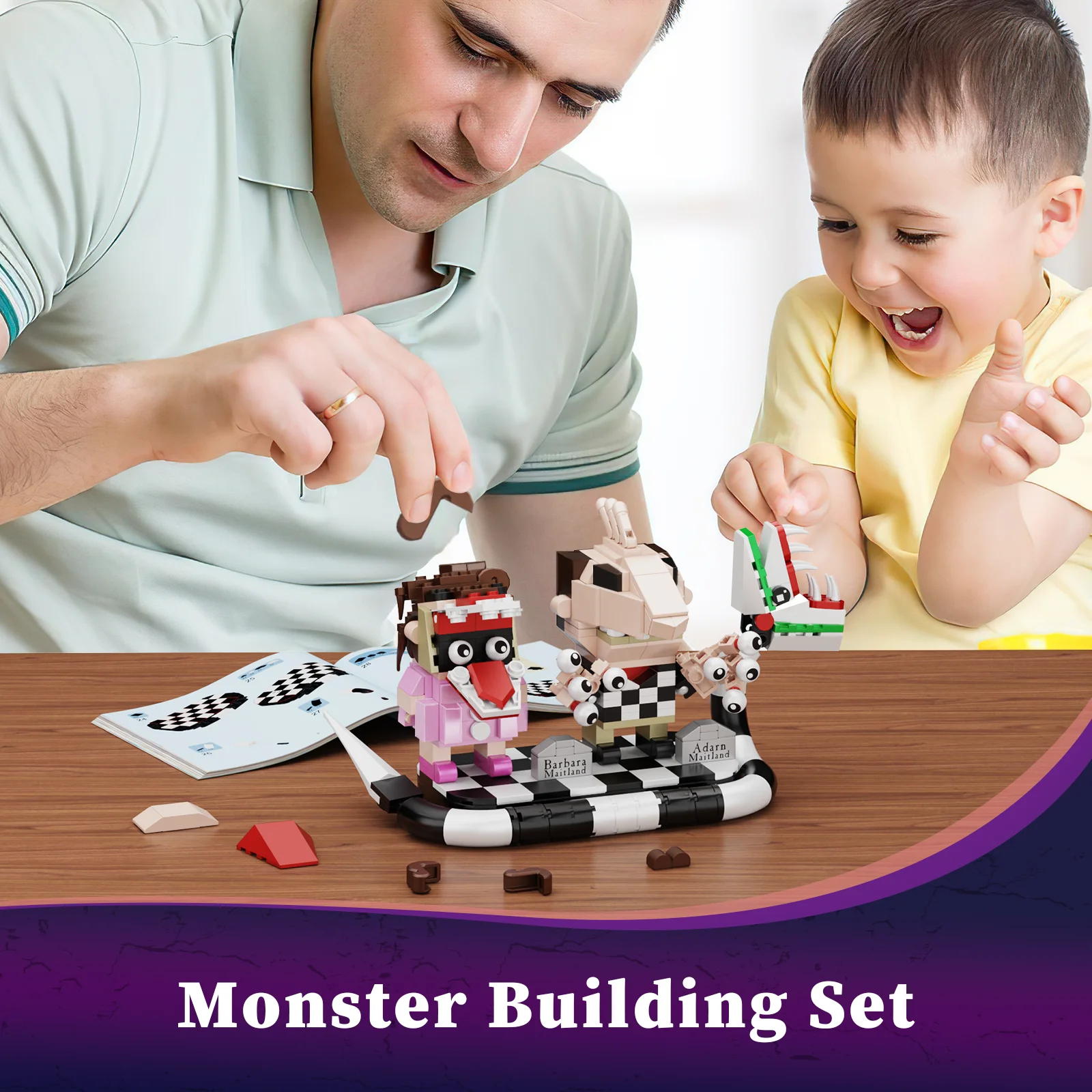 2in1 Set blok bangunan Monster horor Model Adam dan Barbara Bricks hadiah Natal Halloween untuk anak-anak dewasa