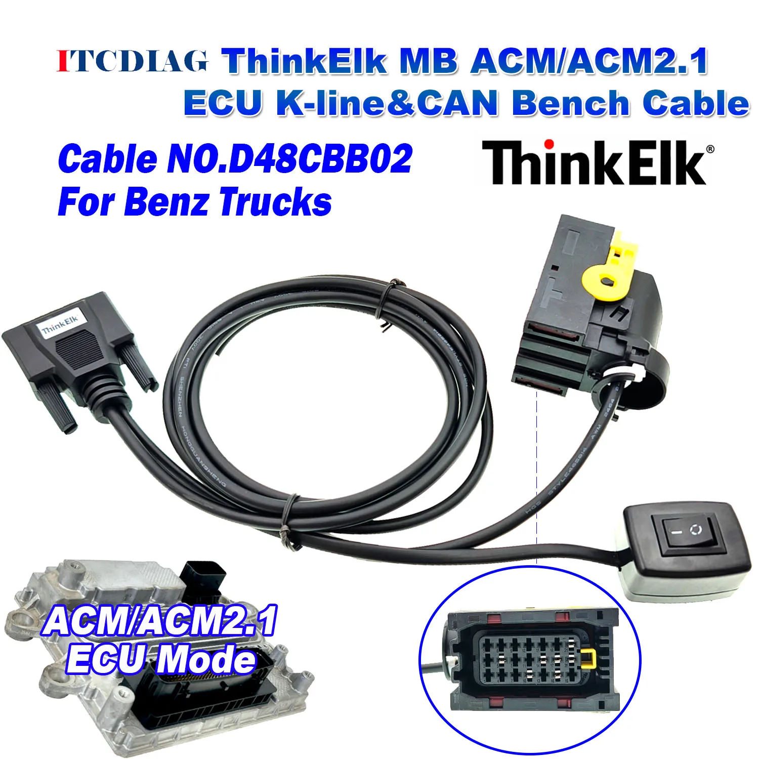 ThinkElk ACM/2.1 ACM2.1 MB ECU Bench K-line&CAN Cable NO.D48CBB02 For Mercedes-Benz Trucks ECU And Diagnostic Tool Adapter Cable